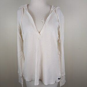 Designer Ralph Lauren Polo Jeans 1969 Waffle Knit Thermal Hoodie Top Shirt L